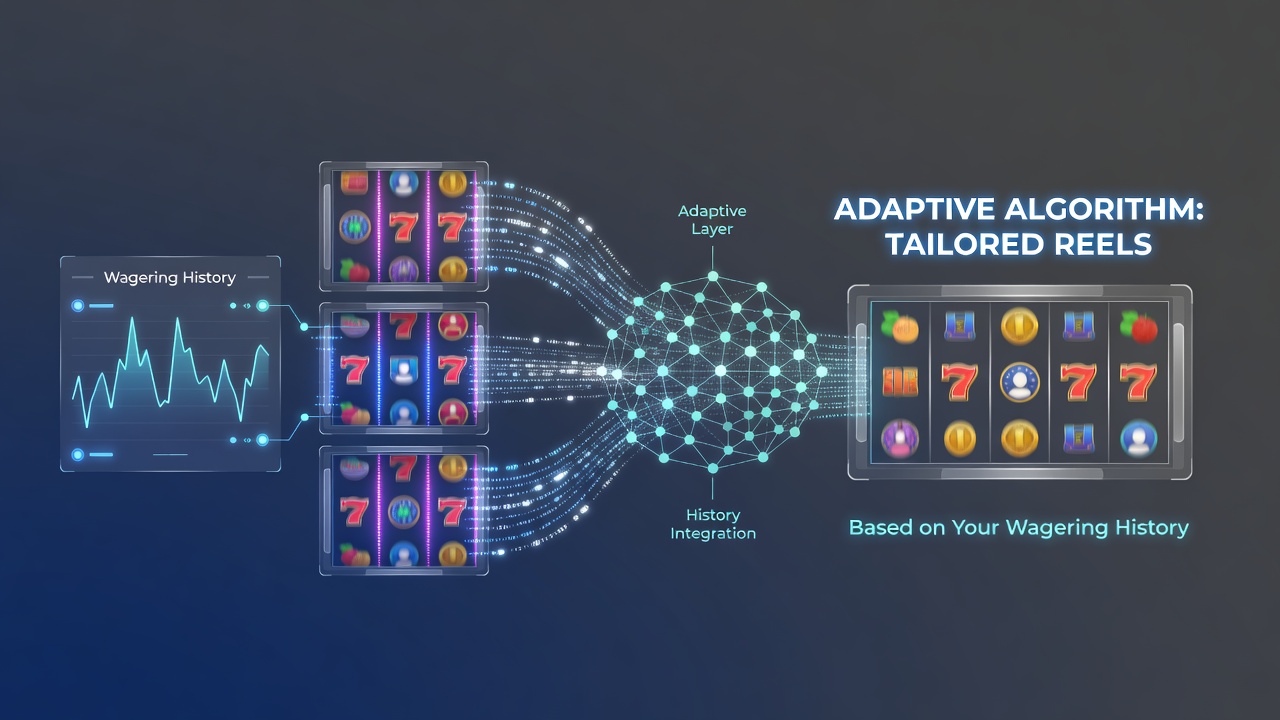 Digital interface showing adaptive slot reel adjustments based on player data streams