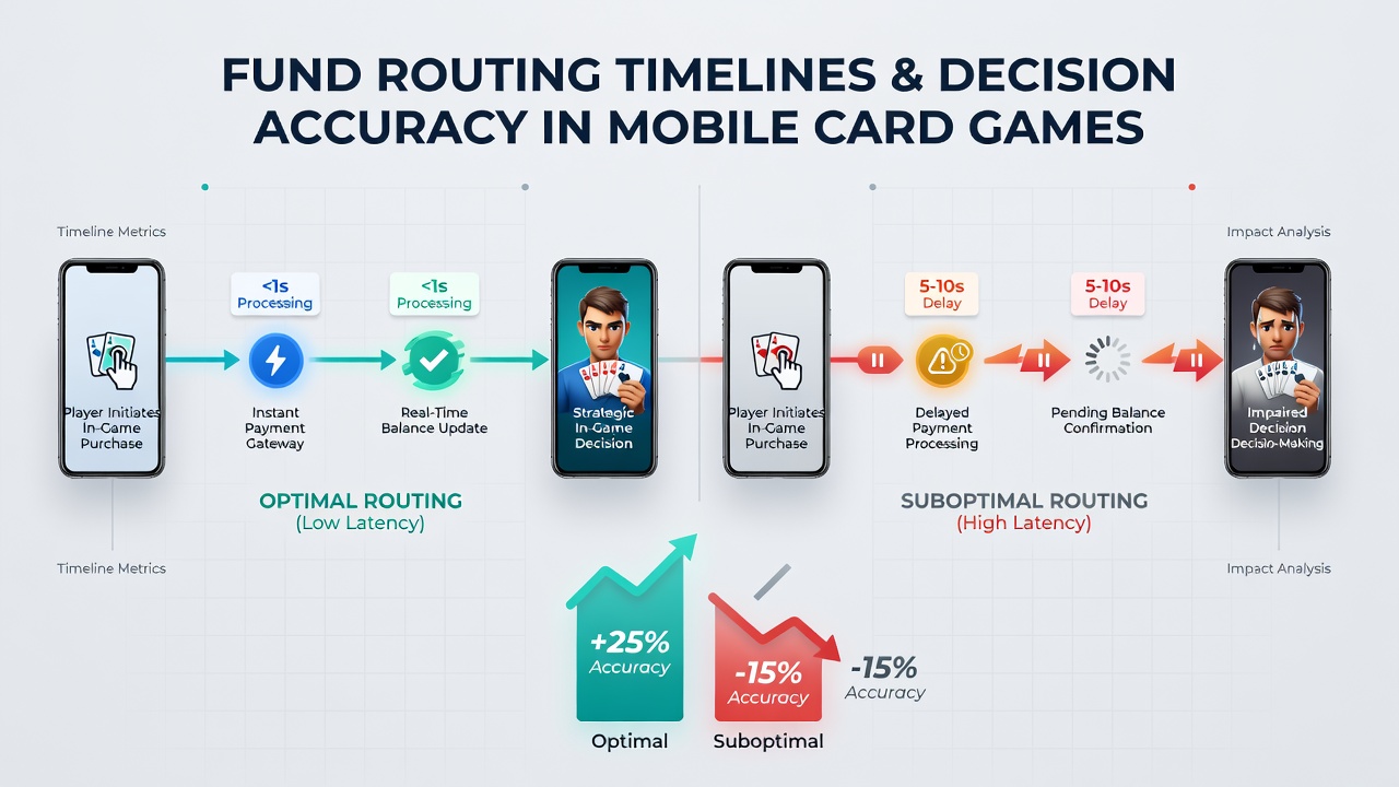Data visualization of fund routing timelines impacting decision metrics in mobile poker sessions