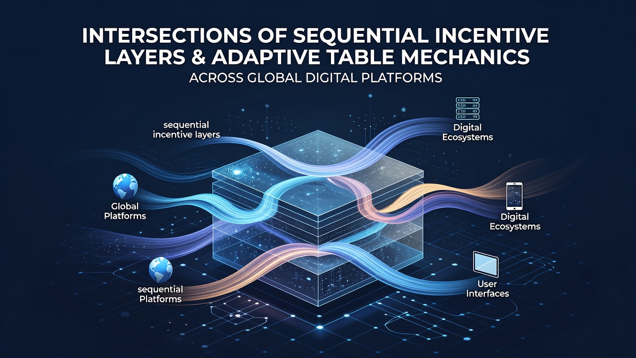 Digital interface showing layered reward structures intersecting with adaptive table systems on a global gaming platform