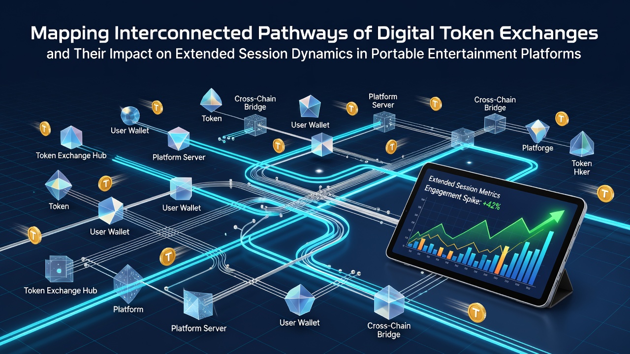 Network diagram showing digital token exchange pathways across mobile entertainment platforms