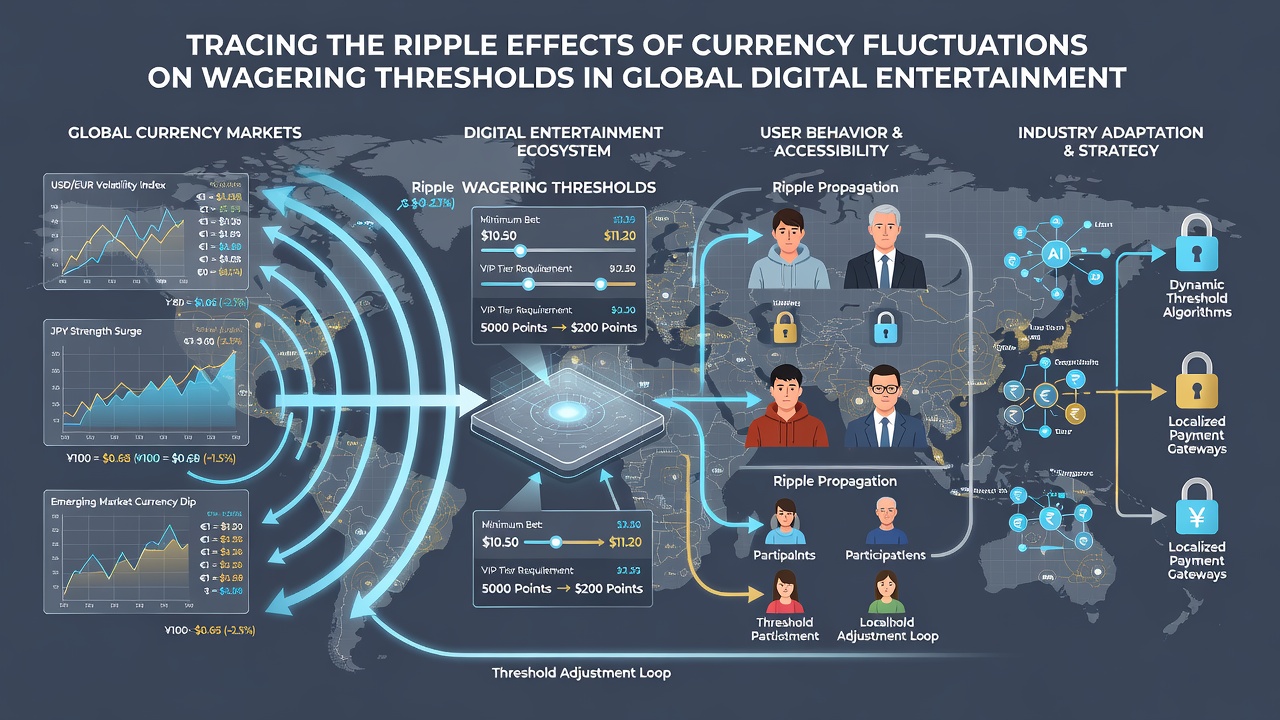 Analytics dashboard showing currency fluctuation graphs overlaid with wagering threshold adjustments