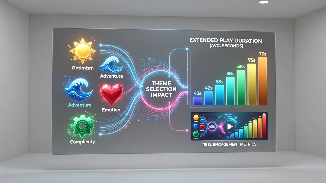 Data charts and session duration graphs comparing different visual themes in reel-based games